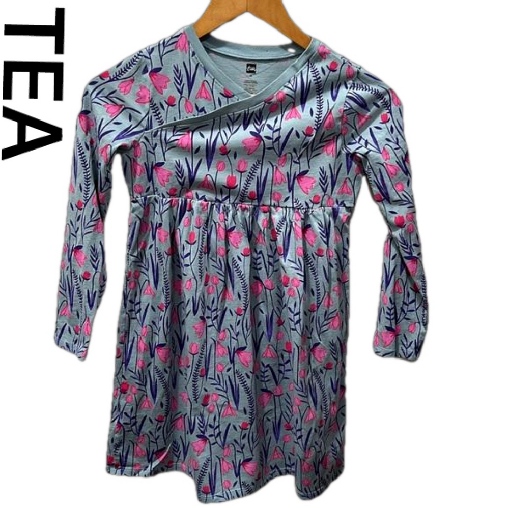 TEA flower pink and blue girls dress size 12 GUC